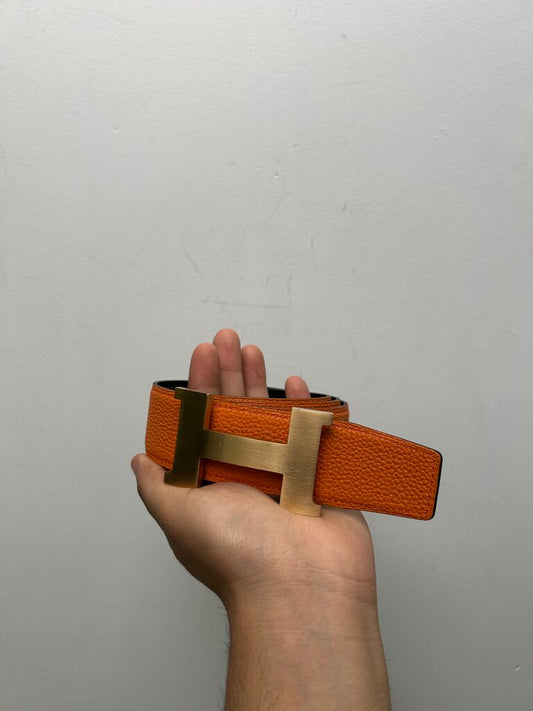 Preowned Hermes Orange Reversible H Belt Size 34-36 (NO BOX)