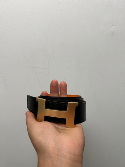 Preowned Hermes Orange Reversible H Belt Size 34-36 (NO BOX)