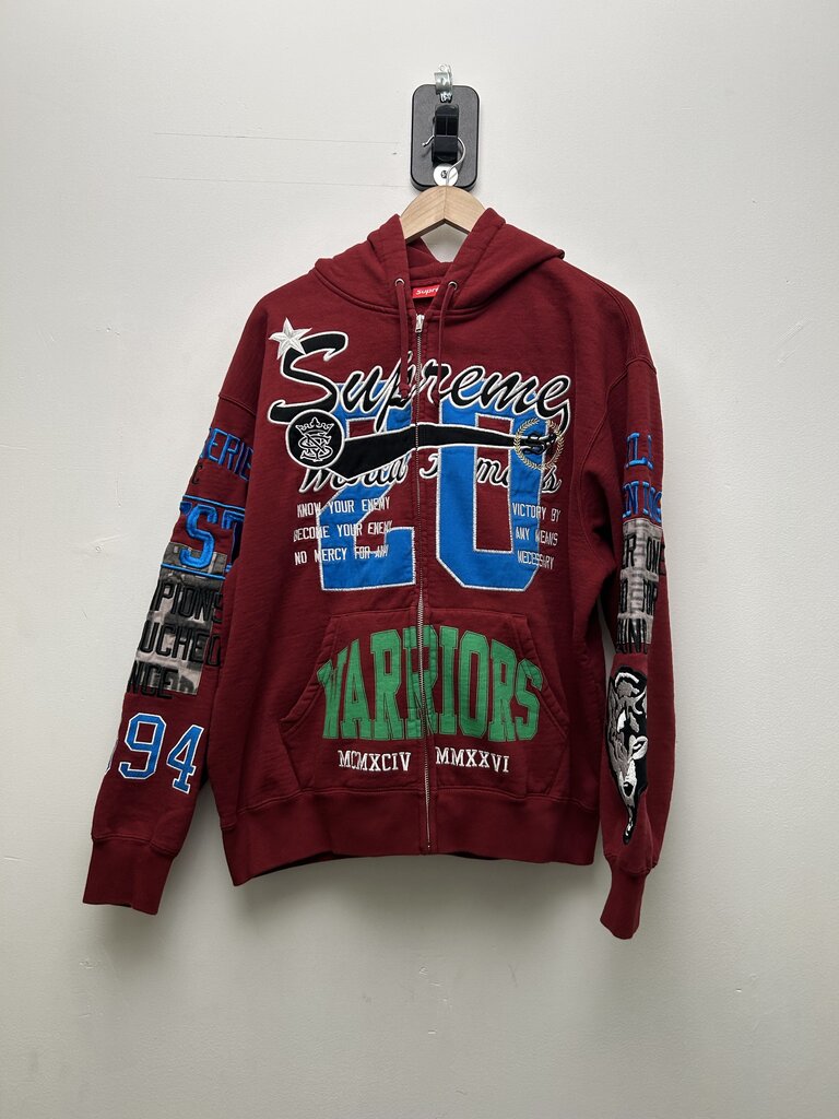 New Supreme Warriors All Over Print Burgundy Zip Up Hoodie Sz.Medium