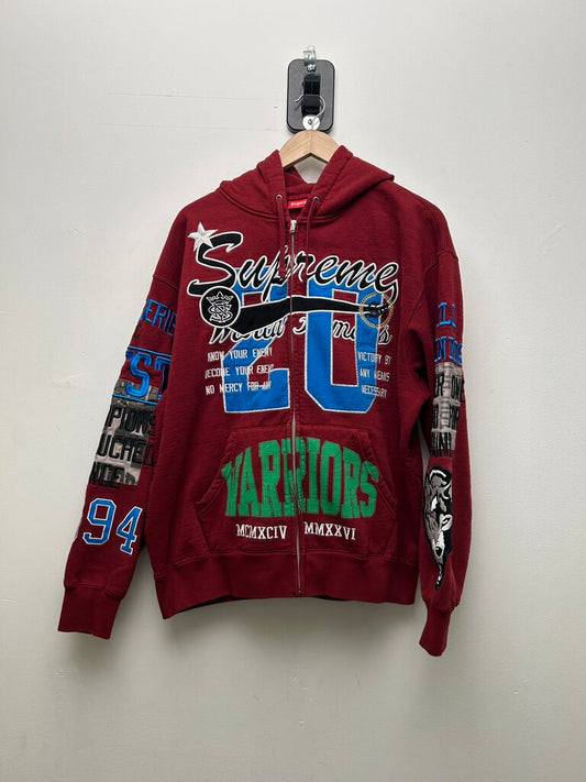 New Supreme Warriors All Over Print Burgundy Zip Up Hoodie Sz.Medium