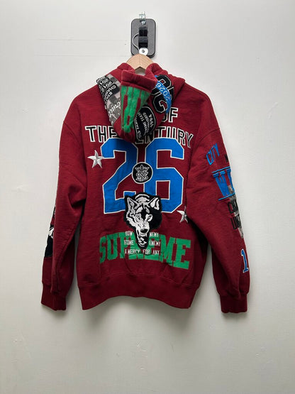 New Supreme Warriors All Over Print Burgundy Zip Up Hoodie Sz.Medium