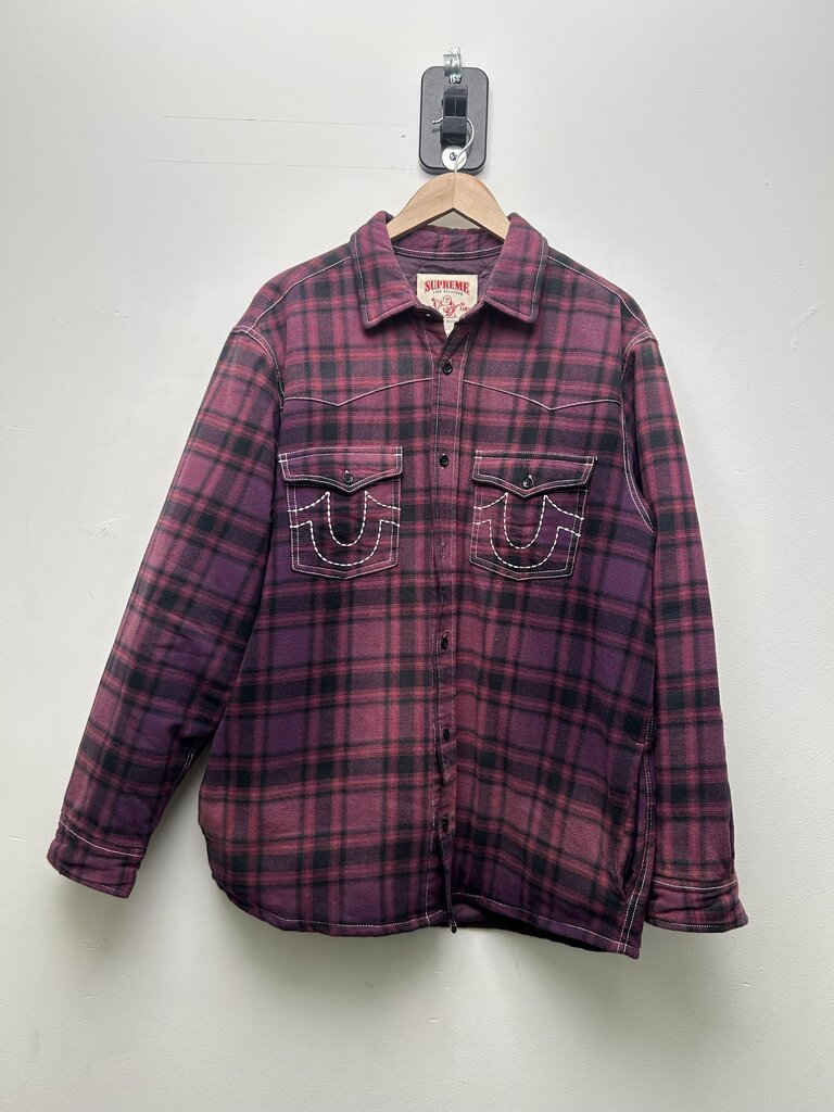 New Supreme True Religion Purple Flannel Sz L (Missing Button)