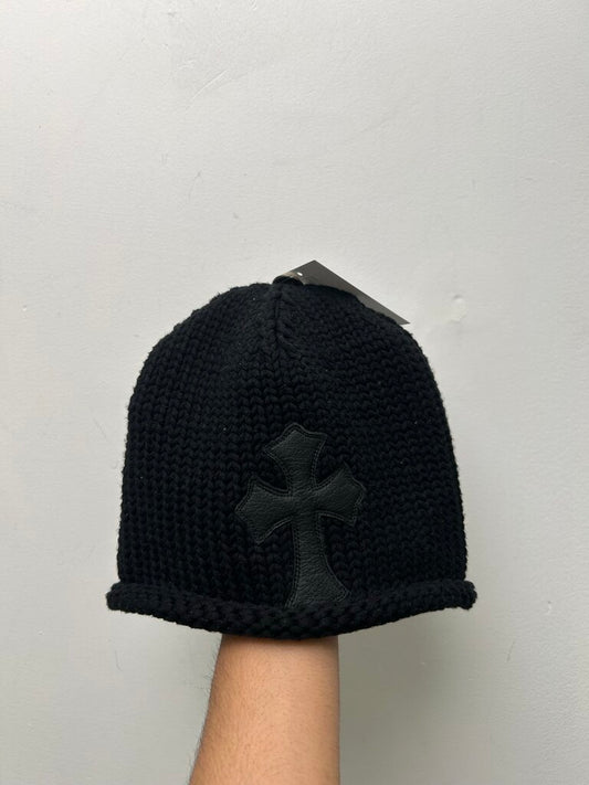 Preowned Chrome Hearts Black Cross Knit Patch Beanie