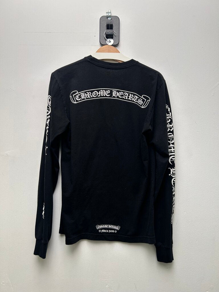Preowned Chrome Hearts Black White Black Small Scroll Arm Logo Long Sleeve Sz.Medium