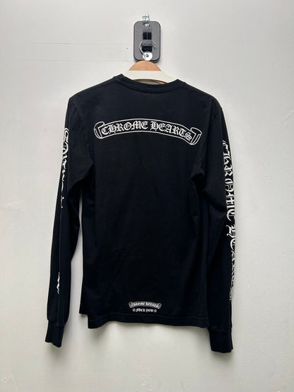 Preowned Chrome Hearts Black White Black Small Scroll Arm Logo Long Sleeve Sz.Medium