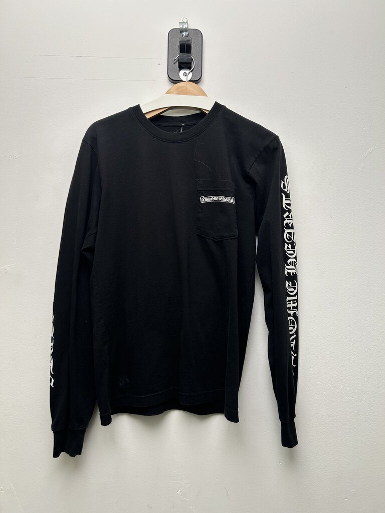 Preowned Chrome Hearts Black White Black Small Scroll Arm Logo Long Sleeve Sz.Medium