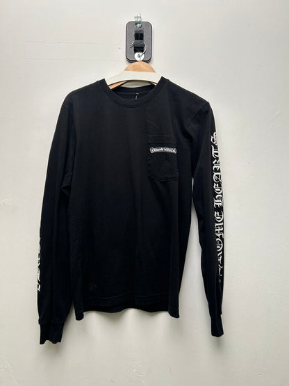 Preowned Chrome Hearts Black White Black Small Scroll Arm Logo Long Sleeve Sz.Medium