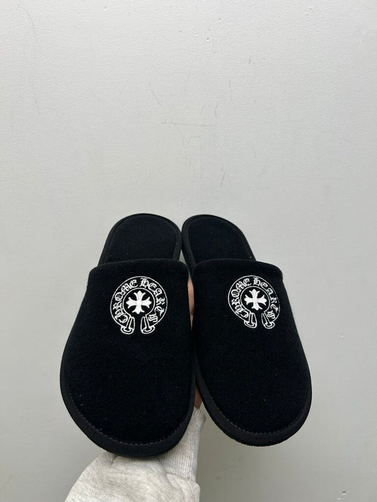 New Chrome Heart Black Scroll Slippers Sz. L NO BOX
