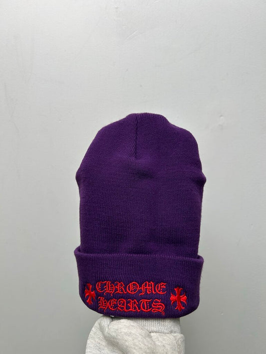 Preowned Chrome Hearts Purple Red Spell out Beanie