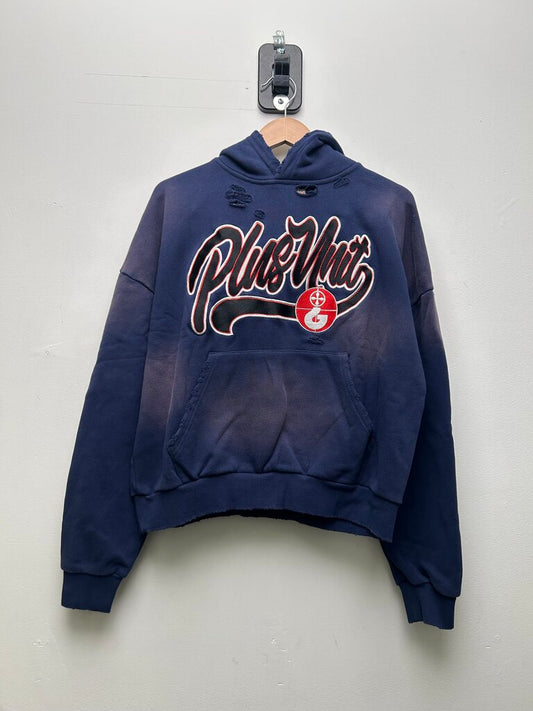 New Greedy Unit Plus Unit Navy Distressed Hoodie Sz S