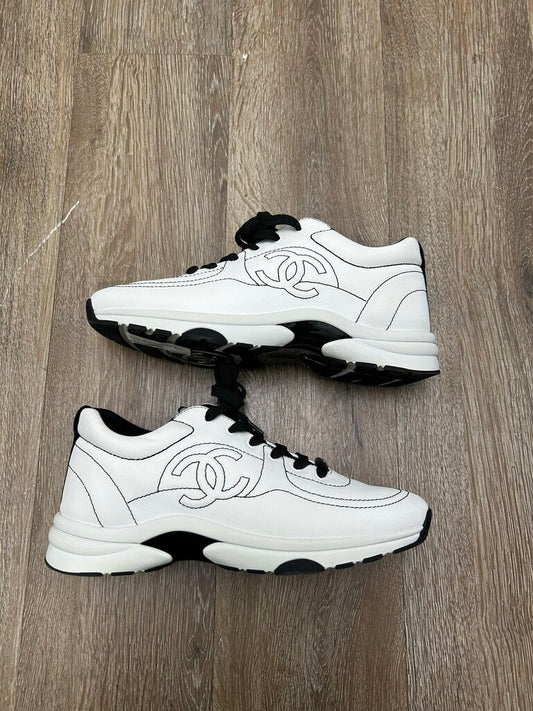 Preowned Chanel Canvas White Shoe Size 41 (No Box)