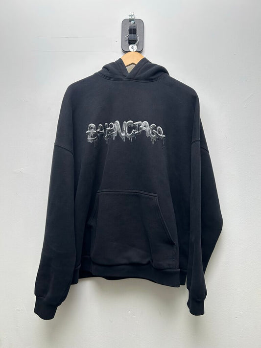 Preowned Balenciaga Black Chrome logo hoodie Size 2