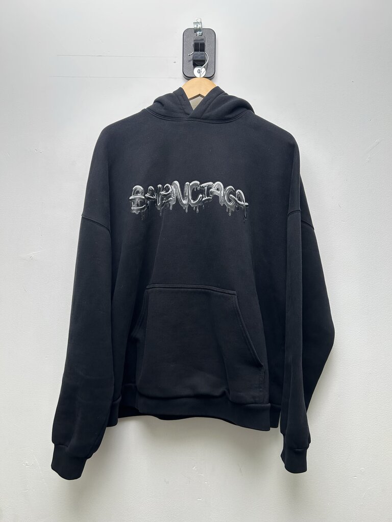 Preowned Balenciaga Black Chrome logo hoodie Size 2