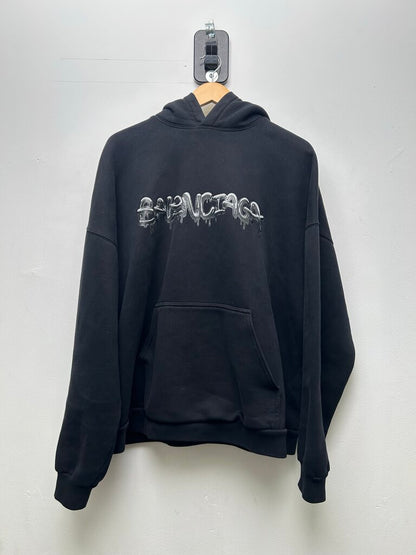 Preowned Balenciaga Black Chrome logo hoodie Size 2