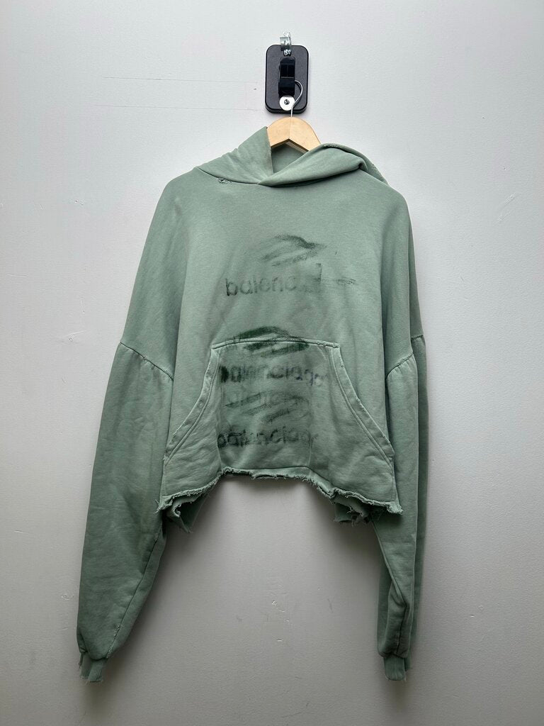 Preowned Balenciaga 3B Faded Green Logo Hoodie Size 4