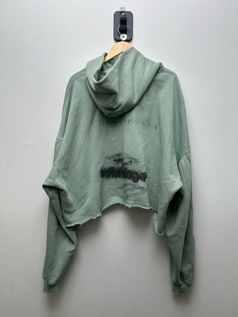 Preowned Balenciaga 3B Faded Green Logo Hoodie Size 4