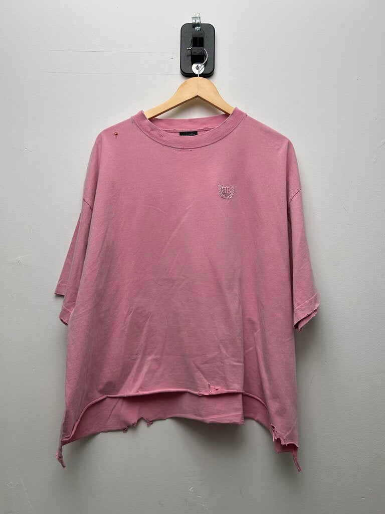 Preowned Balenciaga Pink Rhinestone Distressed Tee Size 4
