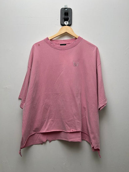 Preowned Balenciaga Pink Rhinestone Distressed Tee Size 4