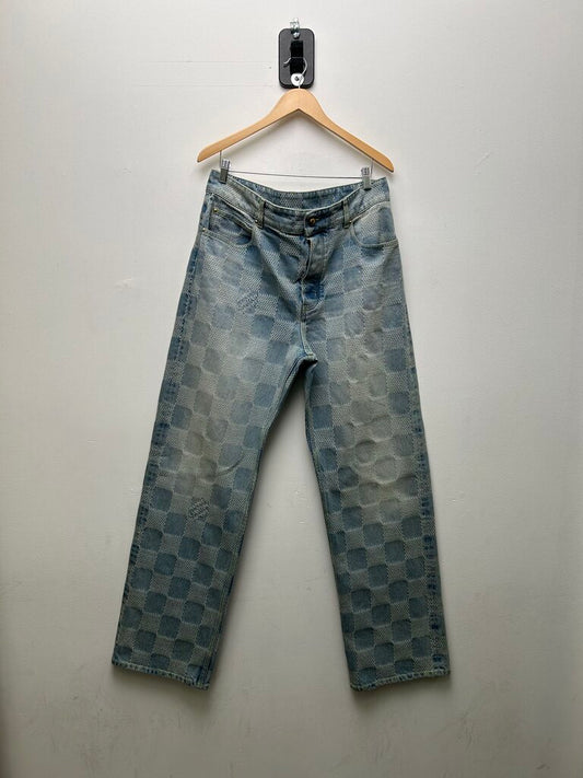 Preowned Louis Vuitton Damier Checkered Lightwash Denim Sz.36