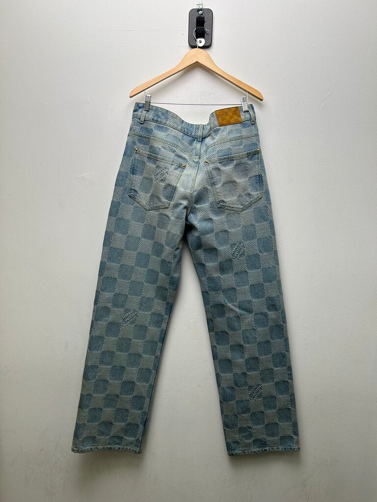 Preowned Louis Vuitton Damier Checkered Lightwash Denim Sz.36