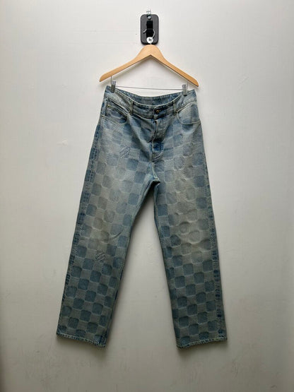 Preowned Louis Vuitton Damier Checkered Lightwash Denim Sz.34