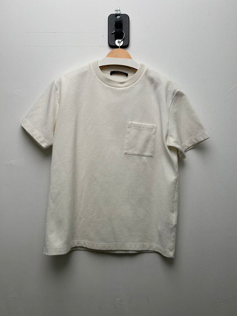 Preowned Louis Vuitton White Monogram Pocket Tee Size Medium