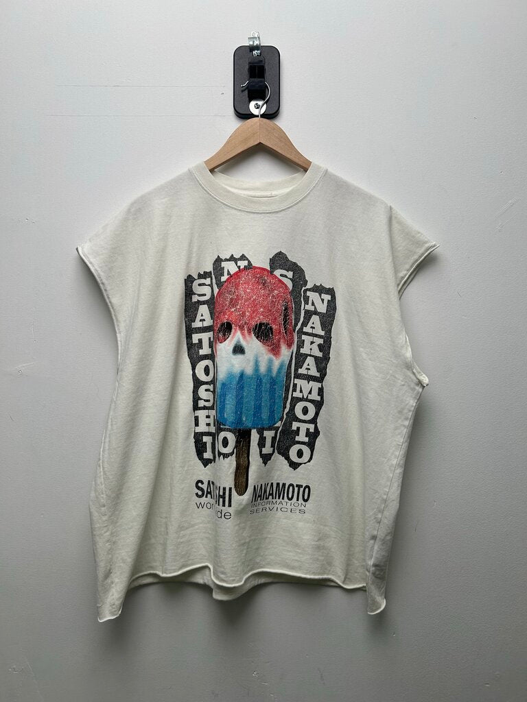 New Satoshi Nakamoto White Popsicle Cutoff Tee Size Large