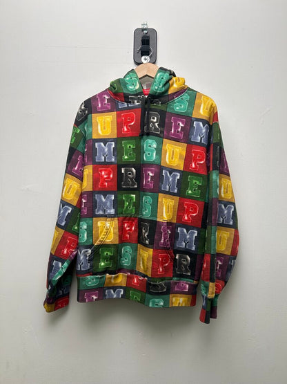 Preowned Supreme Multi Color Black Logo Hoodie Size Medium