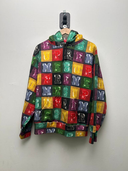 Preowned Supreme Multi Color Black Logo Hoodie Size Medium