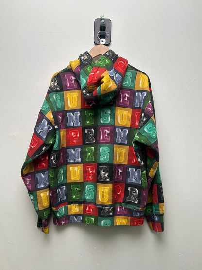 Preowned Supreme Multi Color Black Logo Hoodie Size Medium