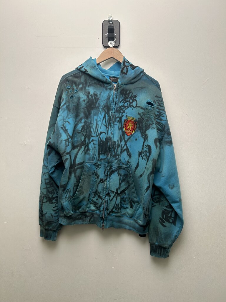 Preowned Balenciaga Blue Graffiti Skater Zip Size Small
