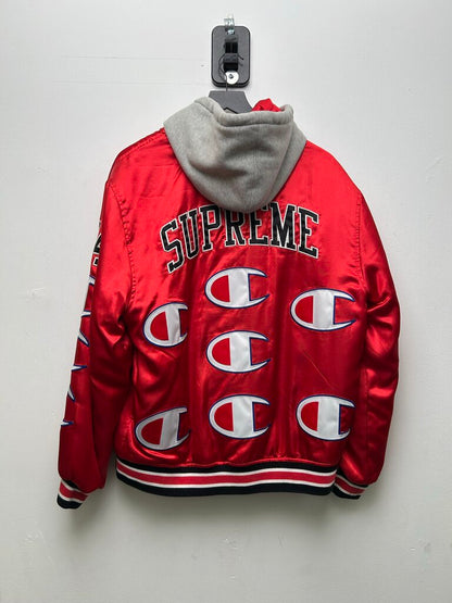 Preowned Supreme Red Champion Hooded Satin Jacket