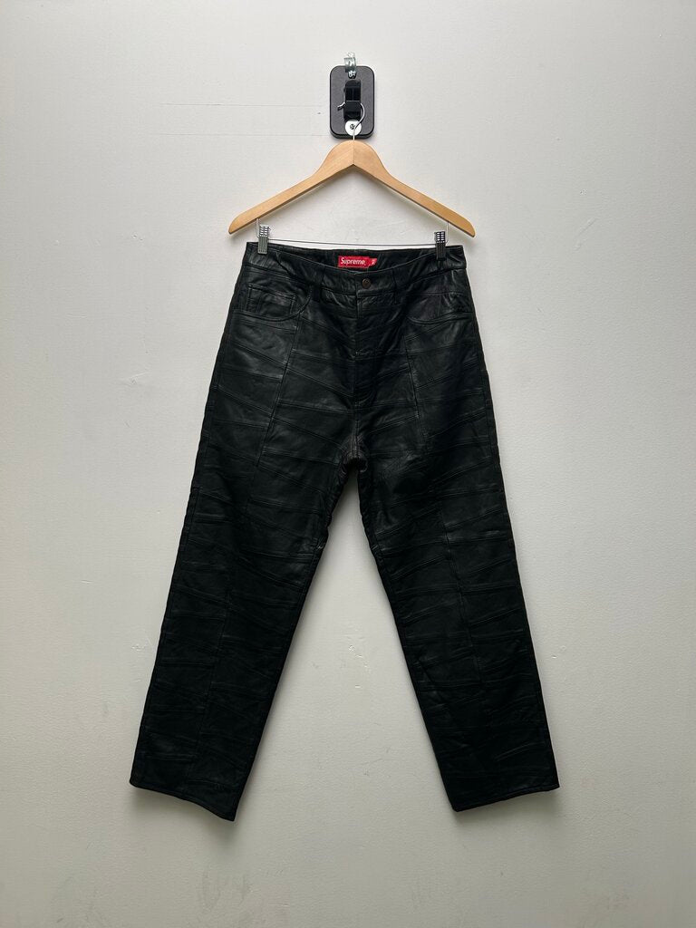 New Supreme Black Leather Patchwork Pants Size 32