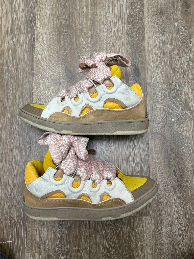 Preowned Lanvin Yellow Brown Pink Lace Curb Sneaker sz.43