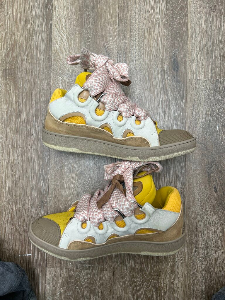 Preowned Lanvin Yellow Brown Pink Lace Curb Sneaker sz.43