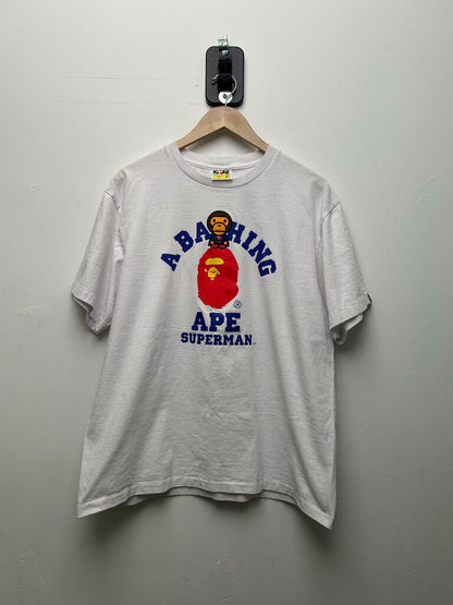 Preowned Bape Marvel Superman White Tee Size XL