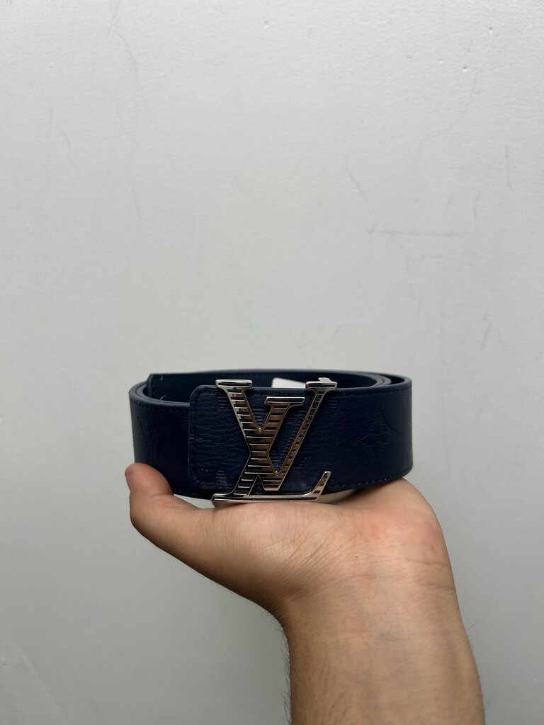 Preowned Louis Vuitton Navy Monogram Embossed Belt Size 34/85 (No Box)