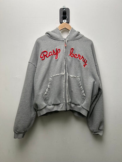 Preowned GV Gallery Red Raspberry Grey Distressed Zip Hoodie sz.M