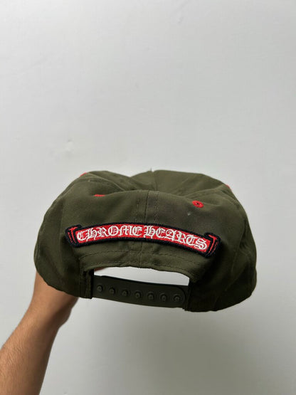 Preowned Chrome Hearts Olive Red White King Taco Trucker Hat