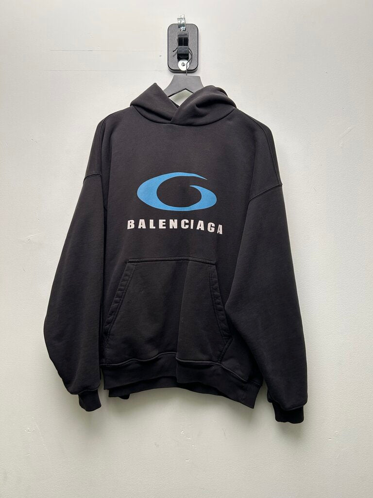 Preowned Balenciaga Black Blue Oval Hoodie Size Medium