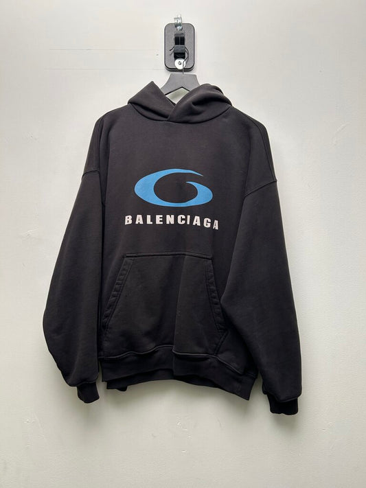 Preowned Balenciaga Black Blue Oval Hoodie Size Medium