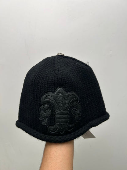 Preowned Chrome Hearts Black Knit Fleur Patch Beanie