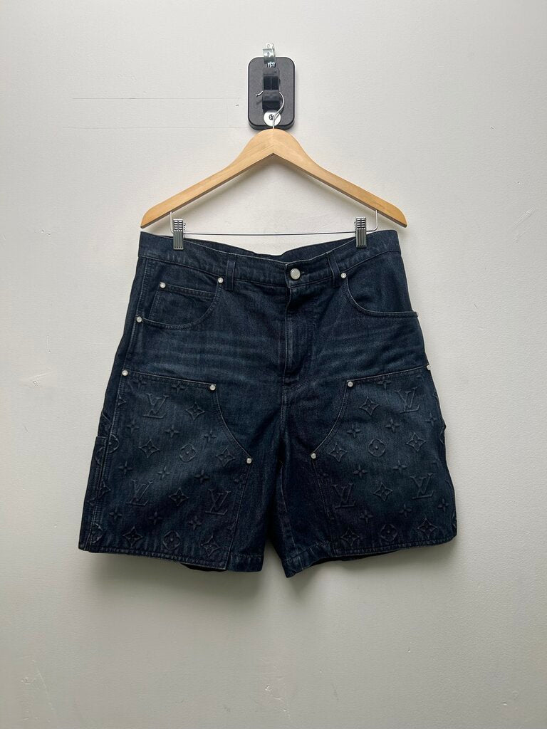 Preowned Louis Vuitton Dark Wash Monogram Double Knee Shorts Size 34
