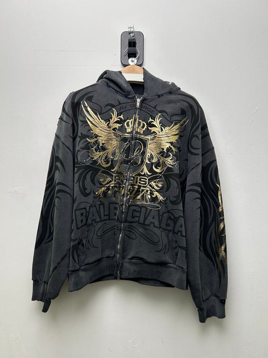 Preowned Balenciaga Tacky Studded Grey/Gold Zip Size XL