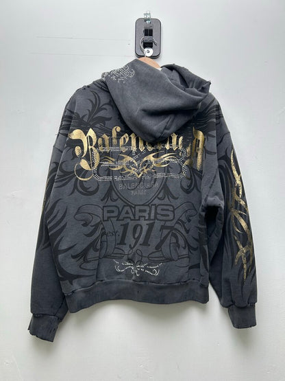Preowned Balenciaga Tacky Studded Grey/Gold Zip Size XL