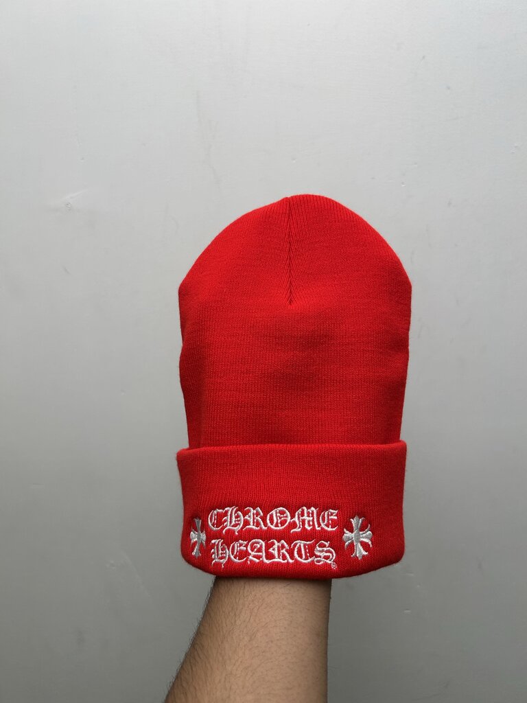 New Chrome Hearts Red Spellout Beanie