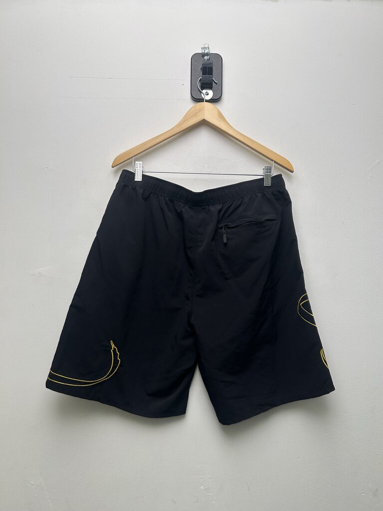 Preowned Supreme Yellow Script Logo Black Nylon Shorts Sz.Large