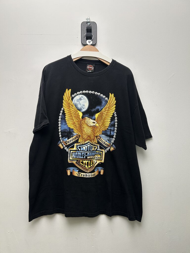 2010 Harley Davidson Passion Freedom Gold Eagle Black Tee Sz XXL