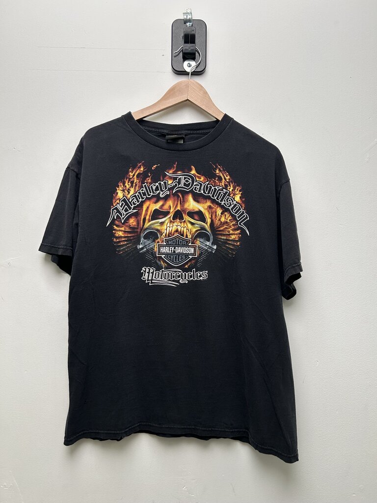 2013 Harley Davidson Flame Skull Black Tee Sz XL