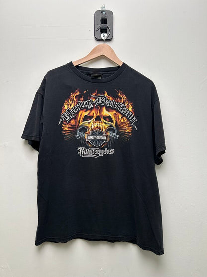 2013 Harley Davidson Flame Skull Black Tee Sz XL